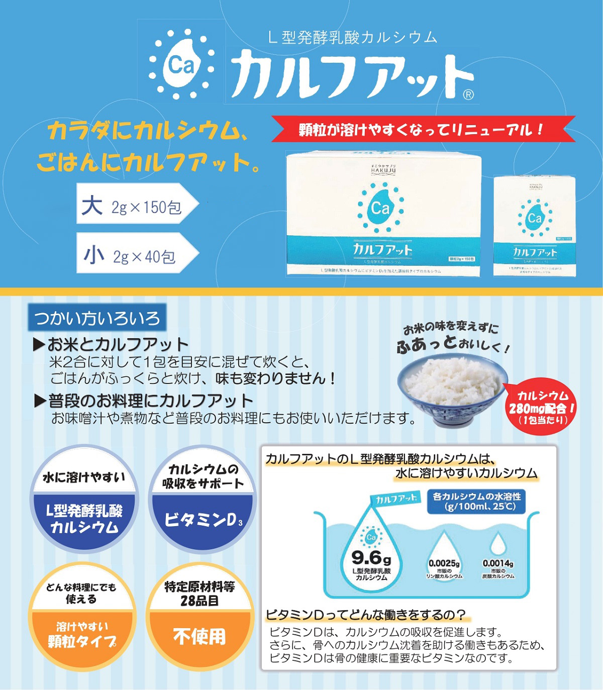 お米に混ぜて炊くだけでカルシウム補給 カルフアット 小 40包入り 白寿生科学研究所公式通販サイト